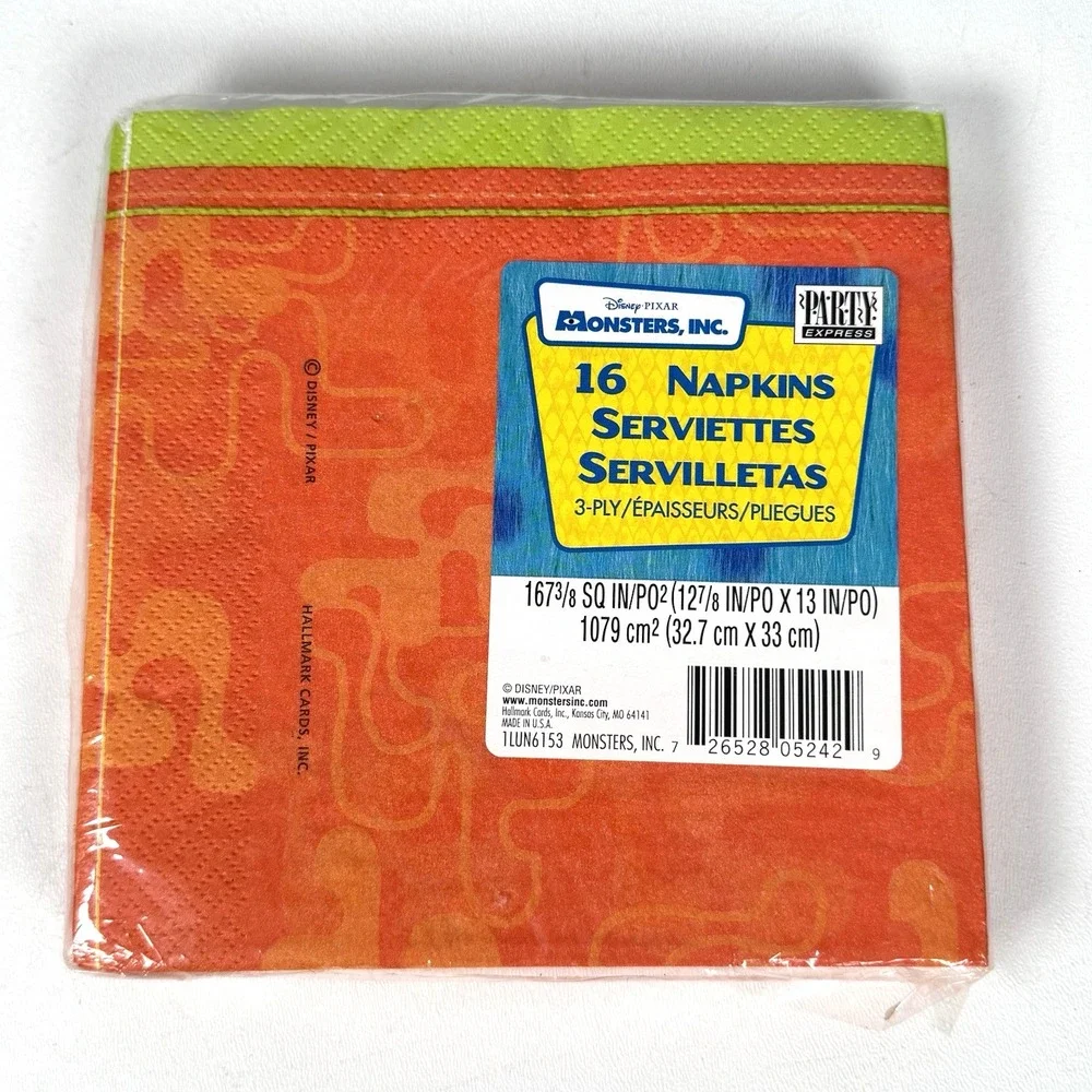 Disney Pixar Monsters Inc Birthday Party Napkins 16 Mike Wazowski Sulley NEW VTG